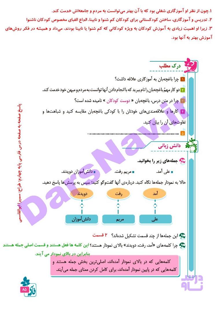 پاسخ درس 10 فارسی چهارم  صفحه 6