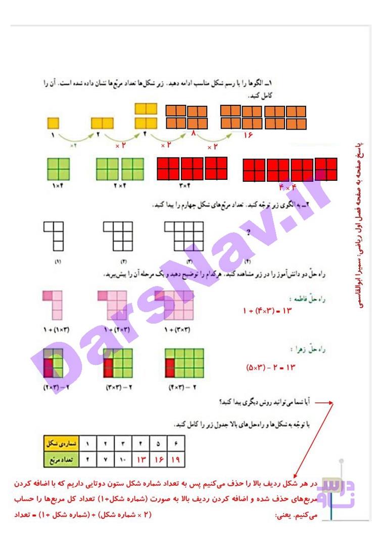 پاسخ فصل یک ریاضی چهارم  صفحه 9