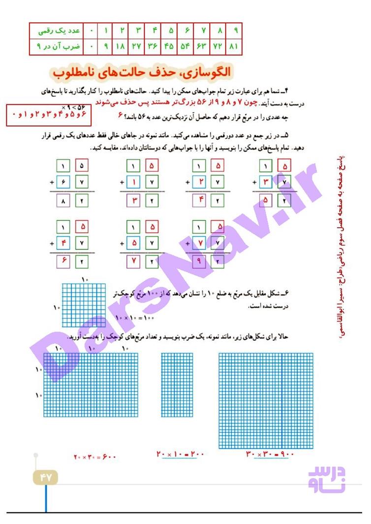 پاسخ فصل سه ریاضی چهارم  صفحه 2