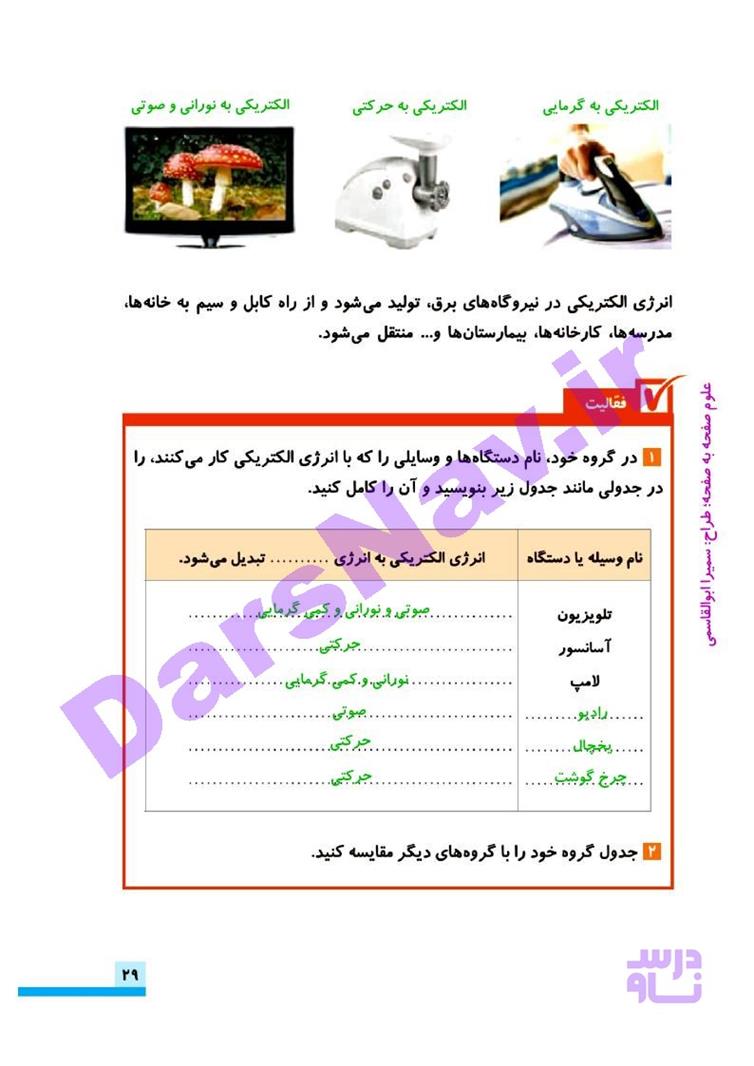 پاسخ درس چهار علوم چهارم  صفحه 3