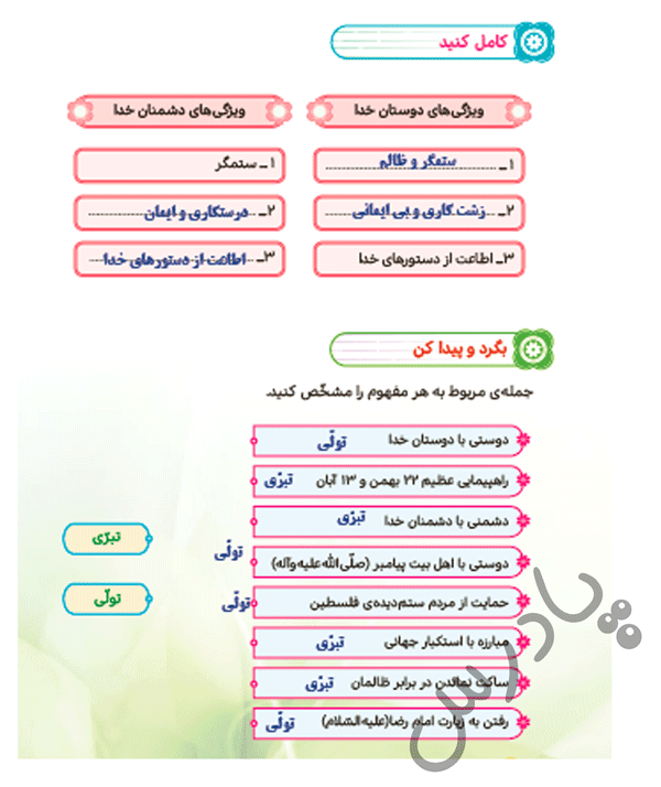 پاسخ درس 5 هدیه های آسمان ششم  صفحه 1