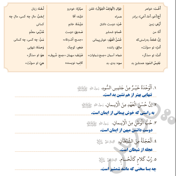 پاسخ درس دو عربی هفتم  صفحه 2