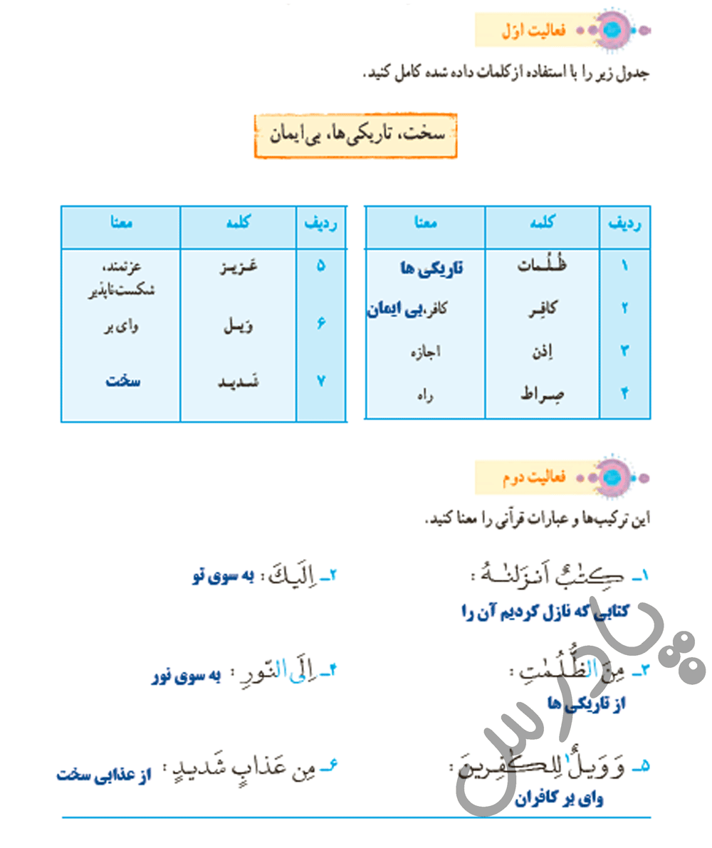 پاسخ درس چهار قرآن هفتم  صفحه 5