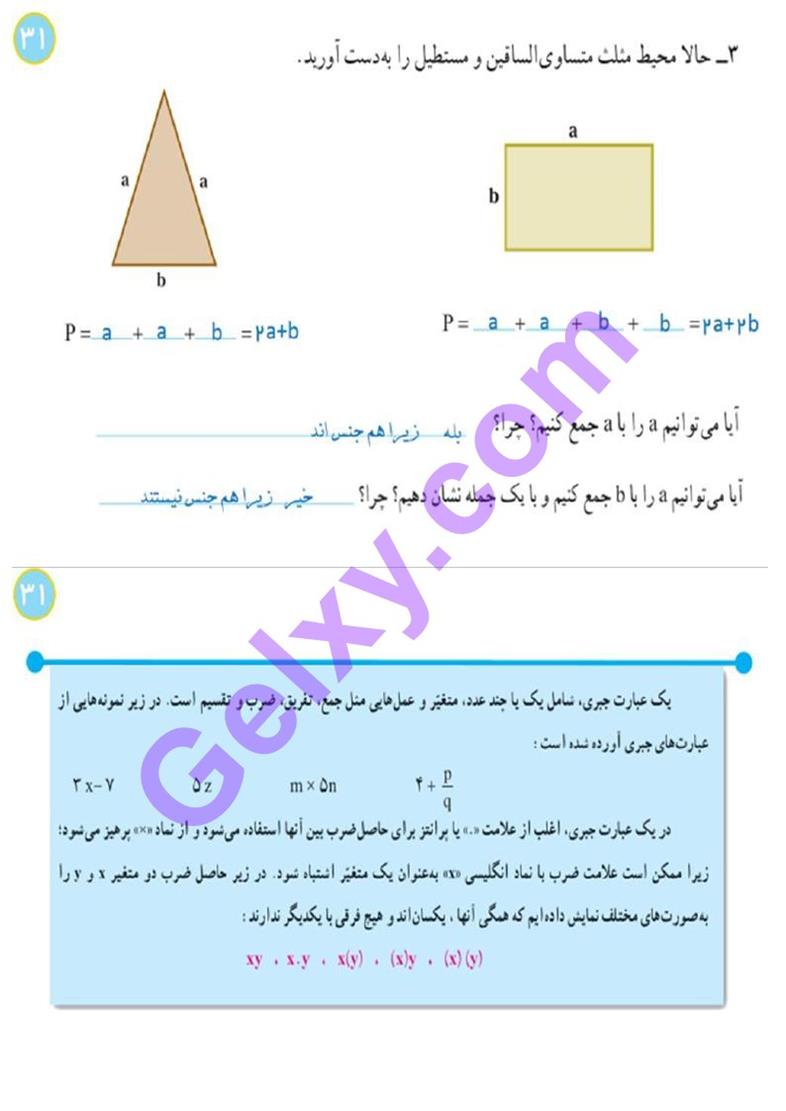 پاسخ فصل سه ریاضی هفتم  صفحه 7