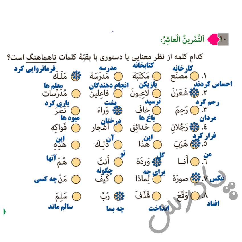 پاسخ درس 1 عربی هشتم  صفحه 11