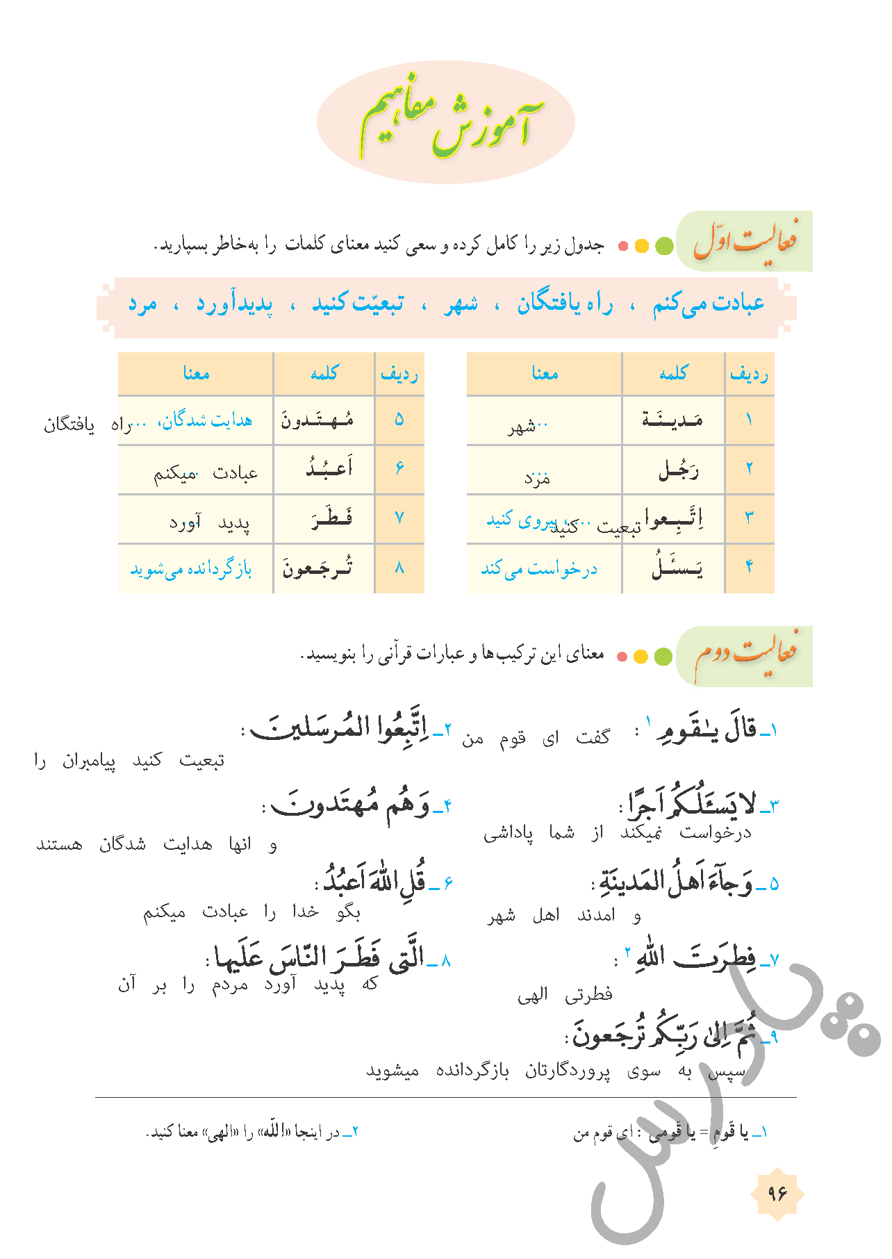 پاسخ درس 10 قرآن هشتم  صفحه 1