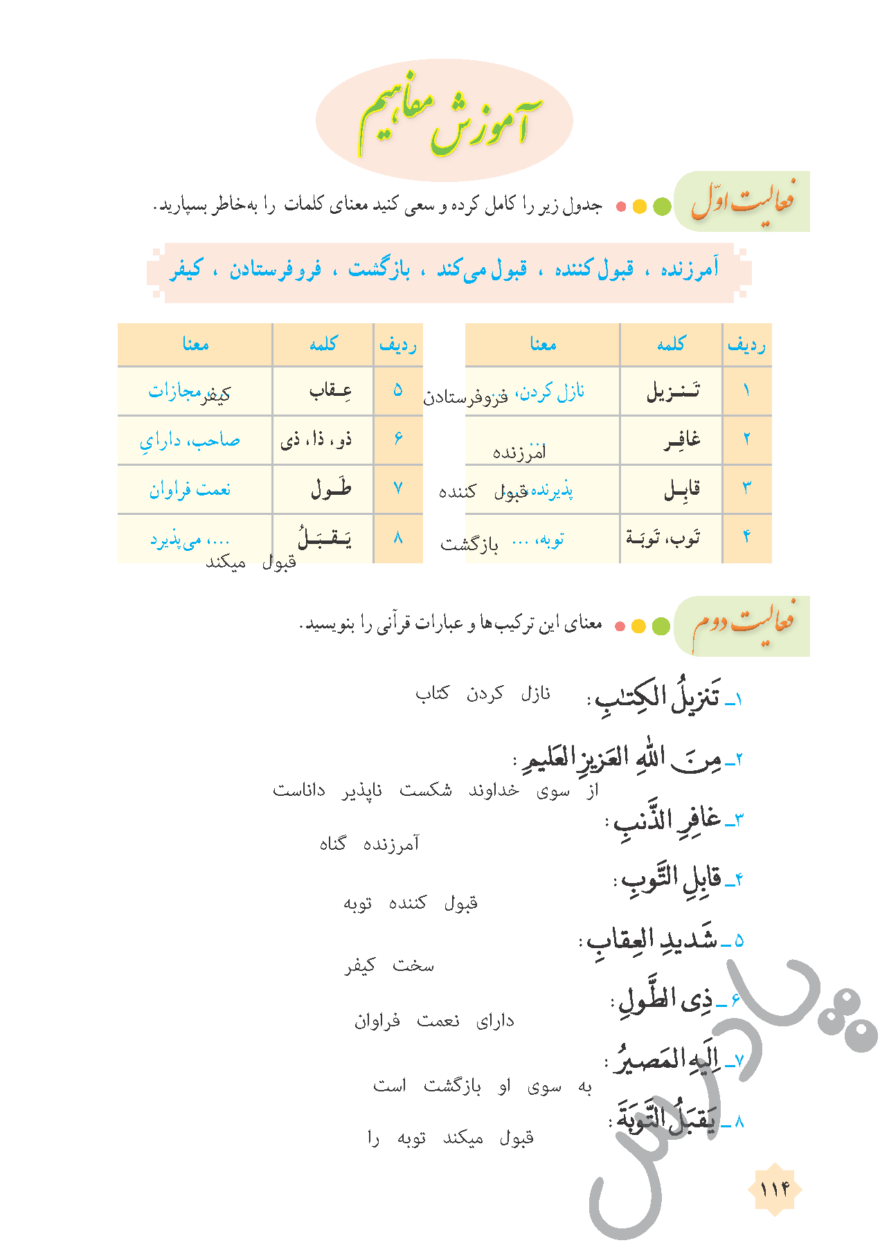 پاسخ درس 12 قرآن هشتم  صفحه 1