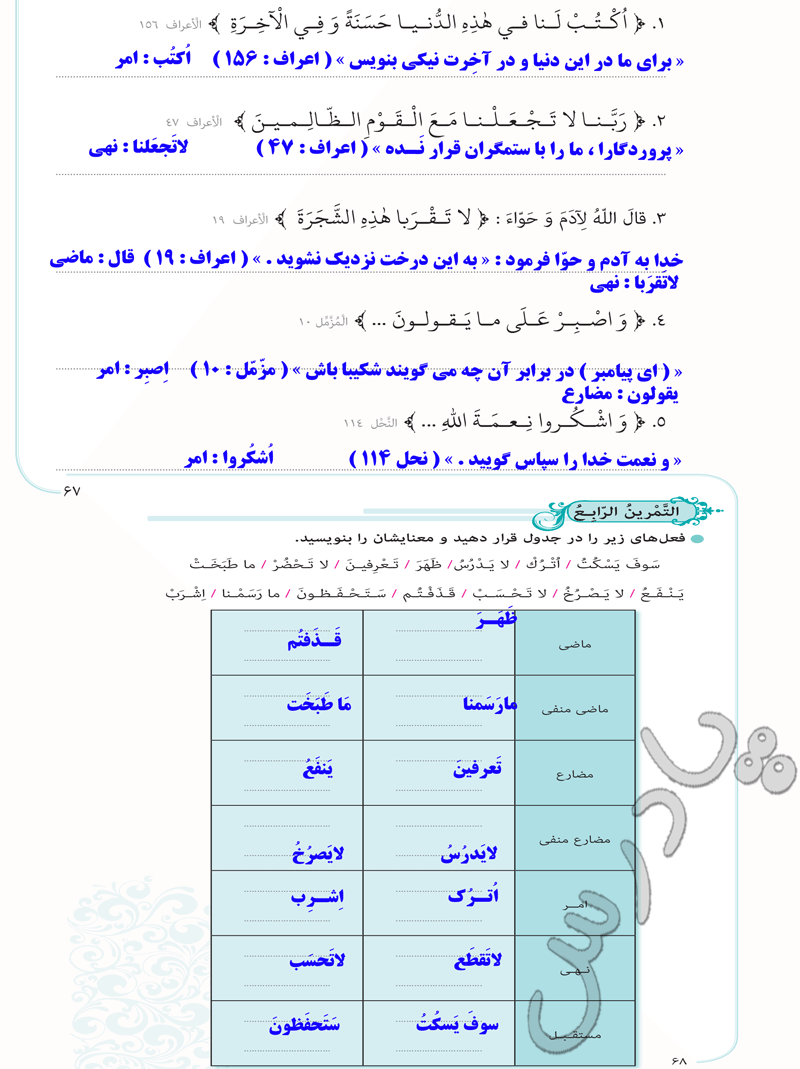 پاسخ درس شش عربی نهم  صفحه 4