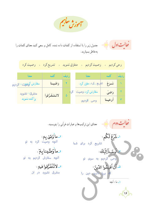 پاسخ درس یک قرآن نهم  صفحه 1