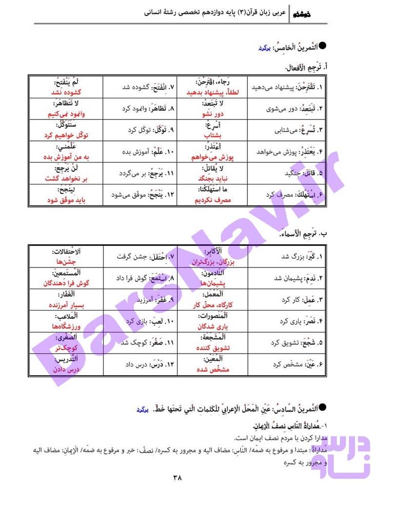 پاسخ درس 3 عربی دوازدهم انسانی صفحه 11