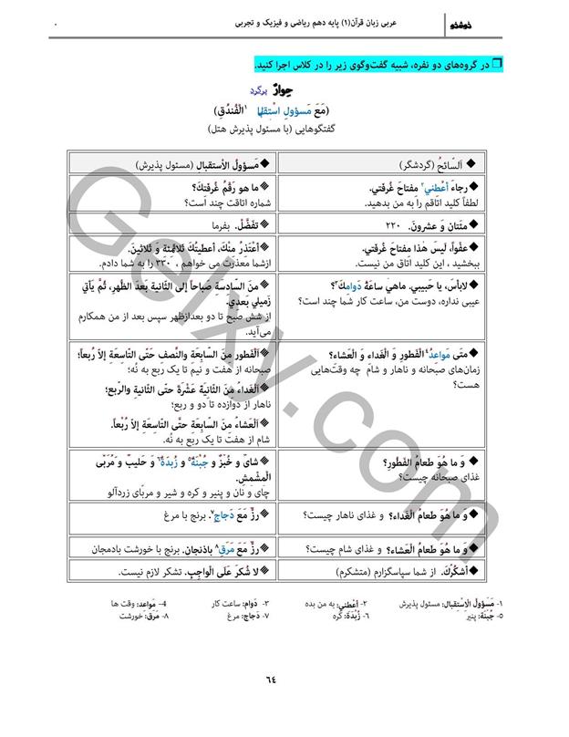 پاسخ درس 6 عربی دهم صفحه 7