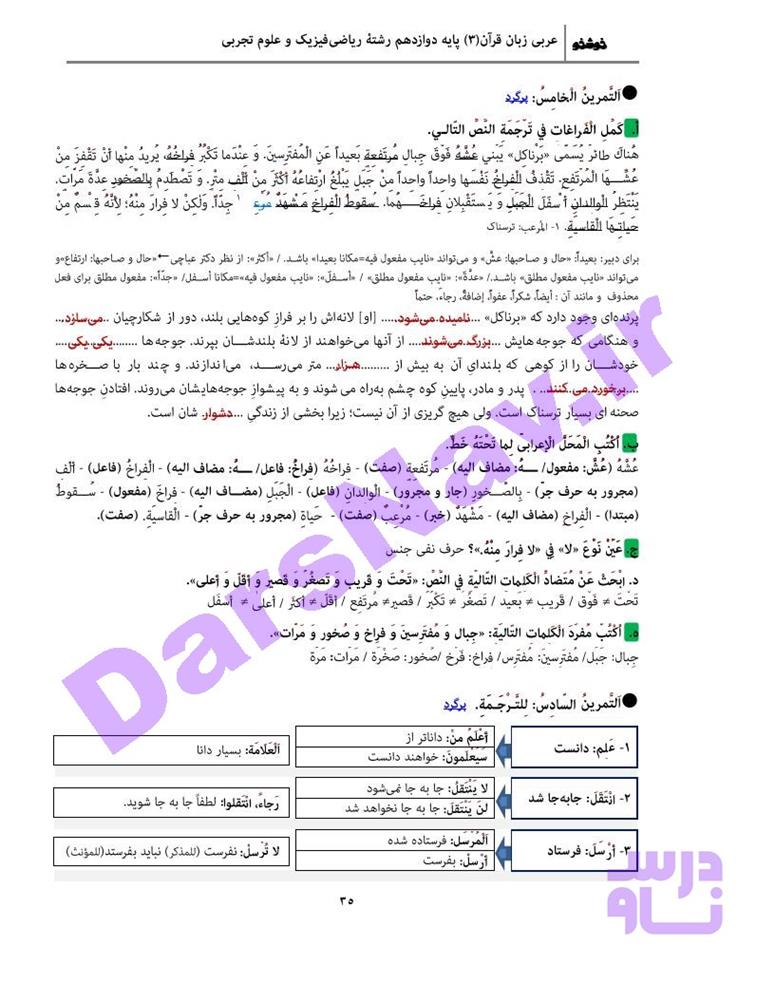 پاسخ درس 3 عربی دوازدهم صفحه 11