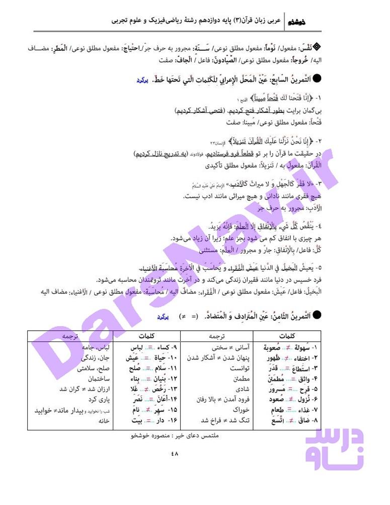 پاسخ درس 4 عربی دوازدهم صفحه 11