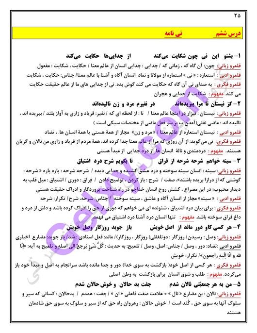 پاسخ درس 6 فارسی دوازدهم صفحه 1